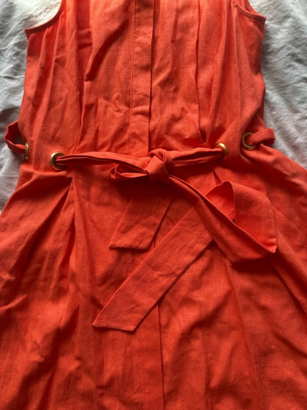 Donna Karan New York Orange Linen Belted Shirt Dress Midi Size 12 - Picture 3 of 15